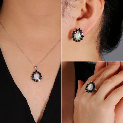 Rare Opal and Black Spinel Set: A Unique Gift for the Special Woman in Your Life