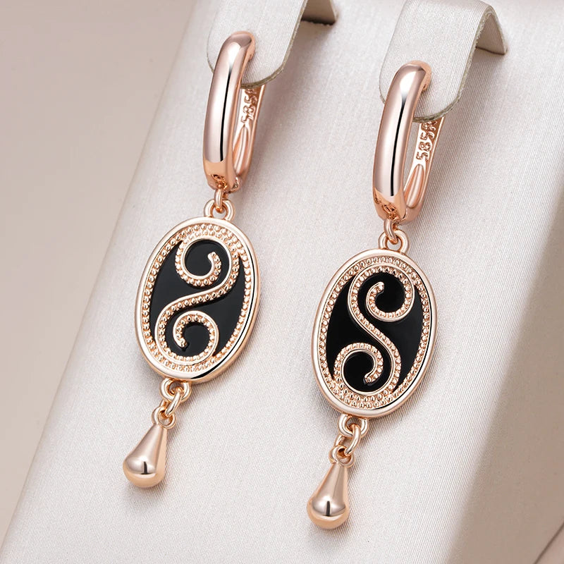 Vintage Vibes: Black Stone Rose Gold Earrings