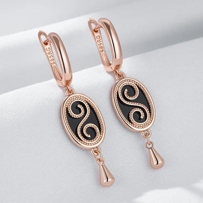 Vintage Vibes: Black Stone Rose Gold Earrings