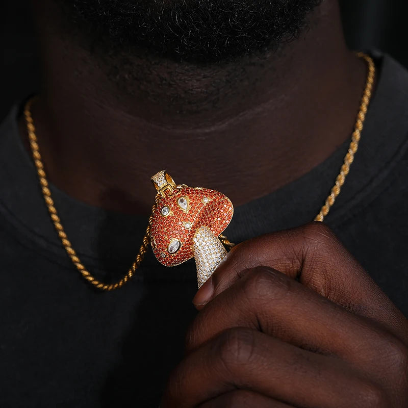 Sparkling Silver Mushroom Pendant Necklace