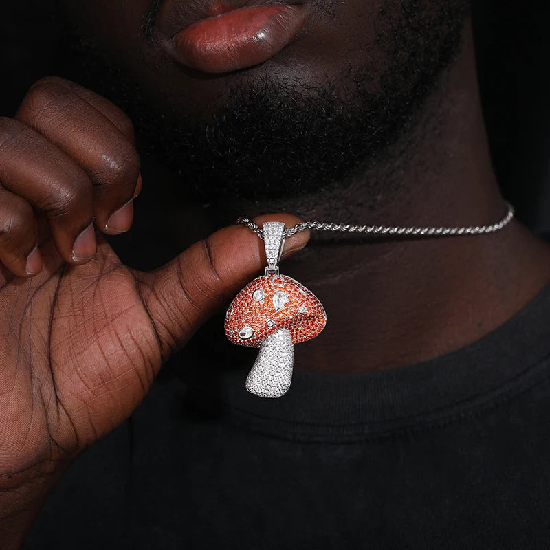 Sparkling Silver Mushroom Pendant Necklace