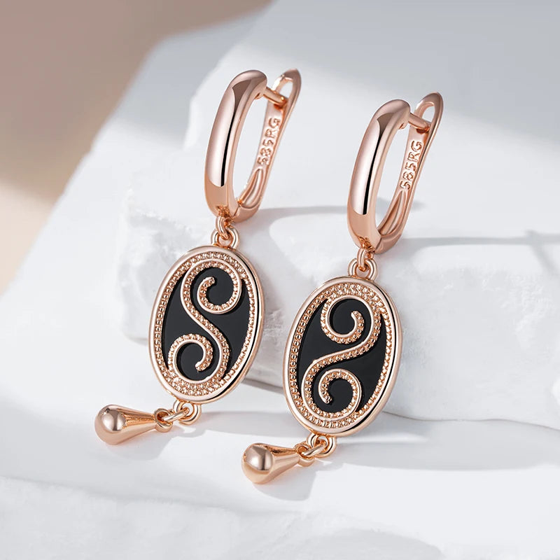 Vintage Vibes: Black Stone Rose Gold Earrings