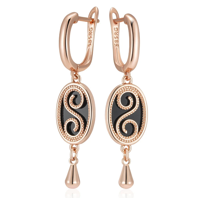 Vintage Vibes: Black Stone Rose Gold Earrings