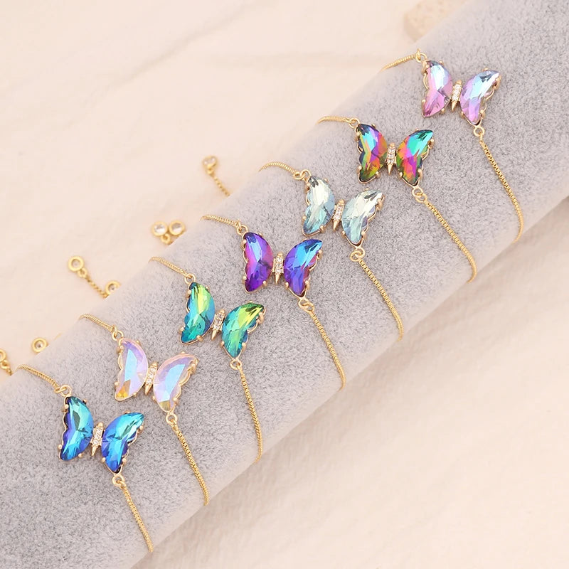 Butterfly Zircon Gold-Plated Adjustable Bracelet