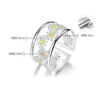 Daisy Dreams: Delicate 925 Sterling Silver Adjustable Rings