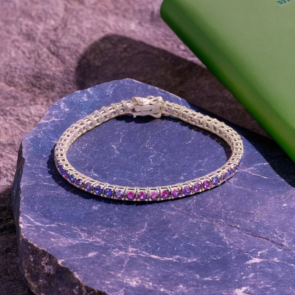 Shimmering Spectrum: Handcrafted 925 Silver Tennis Bracelet