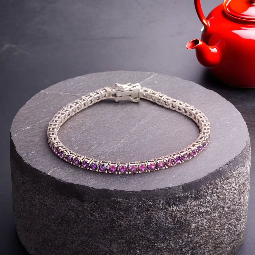 Shimmering Spectrum: Handcrafted 925 Silver Tennis Bracelet