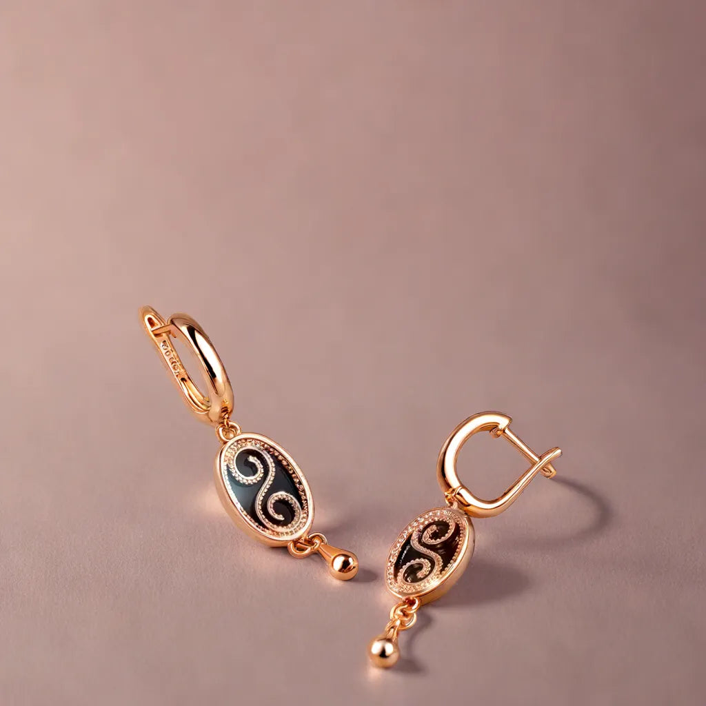 Vintage Vibes: Black Stone Rose Gold Earrings