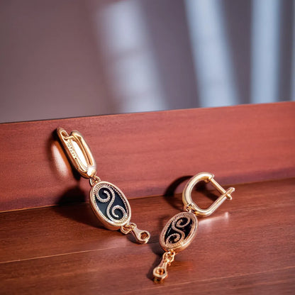 Vintage Vibes: Black Stone Rose Gold Earrings